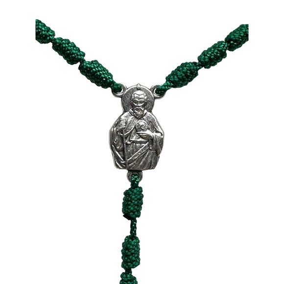 St Jude Green Knotted Rope Rosary Necklace Handmade Saint NEW - Picture 3 of 5